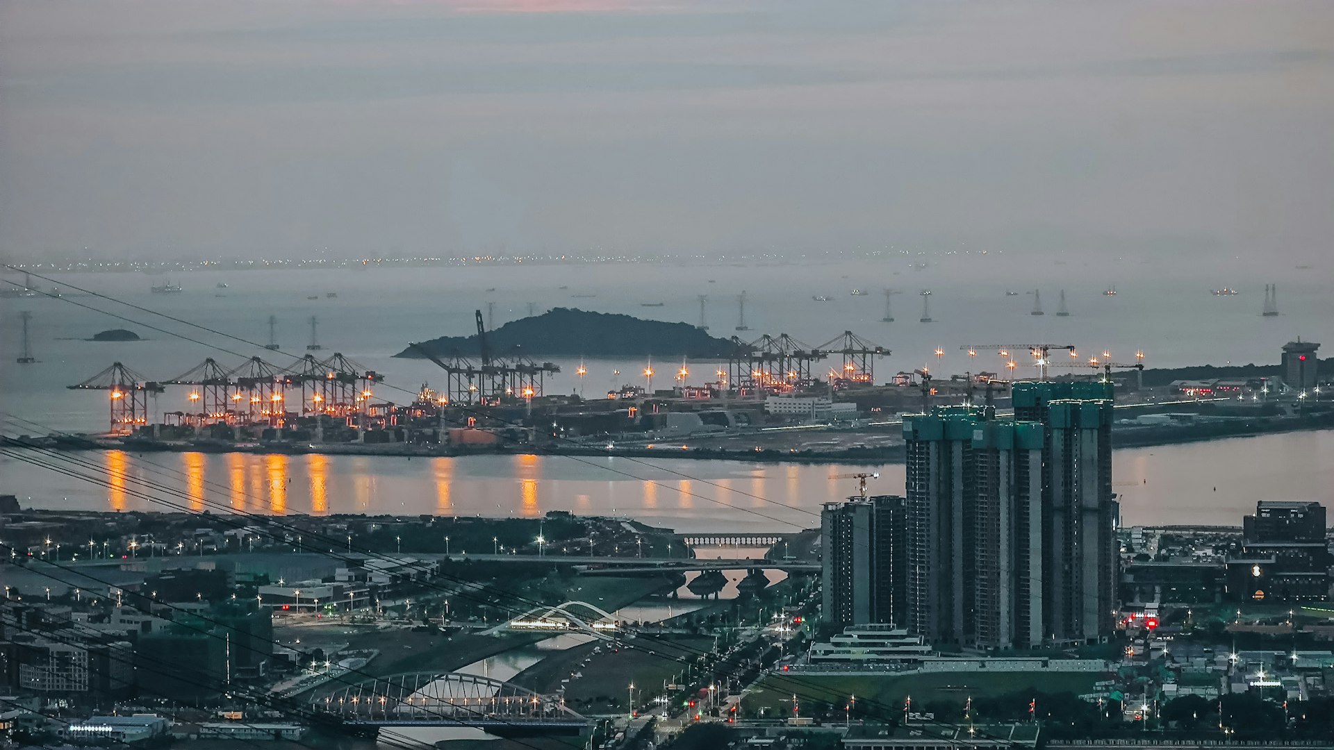 a city with a bridge over it